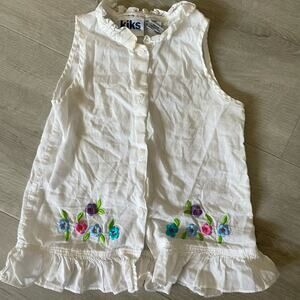 Kiks Toddler Girl Vintage Y2K Sleeveless Blouse Size 3T White Embroidered Cotton